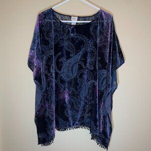 Chico's Women's Burnout Velvet Beaded Hem Poncho Size S/M One Size